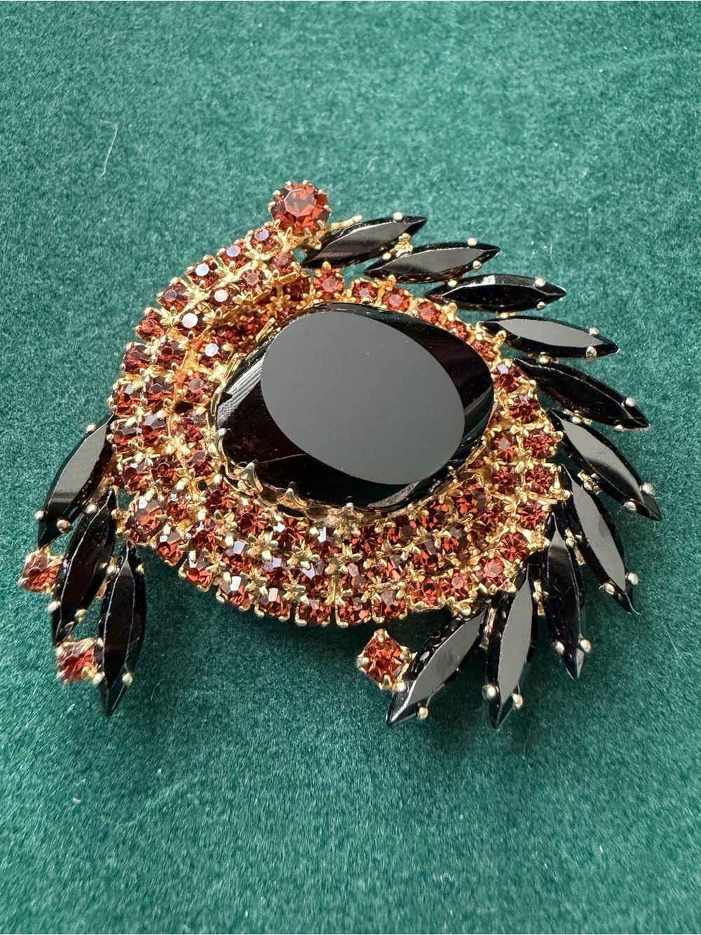 Vintage Juliana Style Brooch Black Chocolate Brown Rhinestone